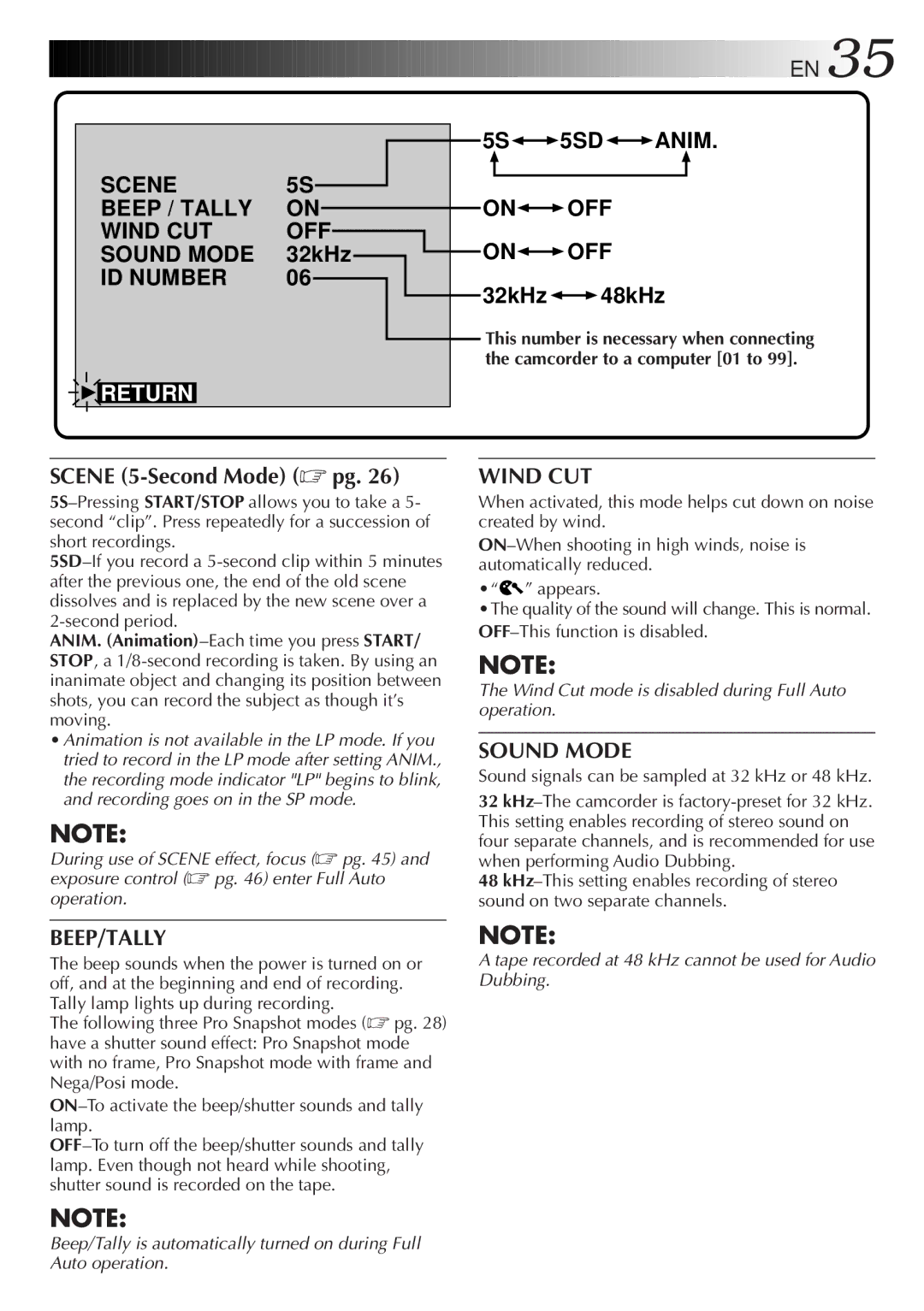 JVC GR-DVL9000 manual Return, Sound signals can be sampled at 32 kHz or 48 kHz 