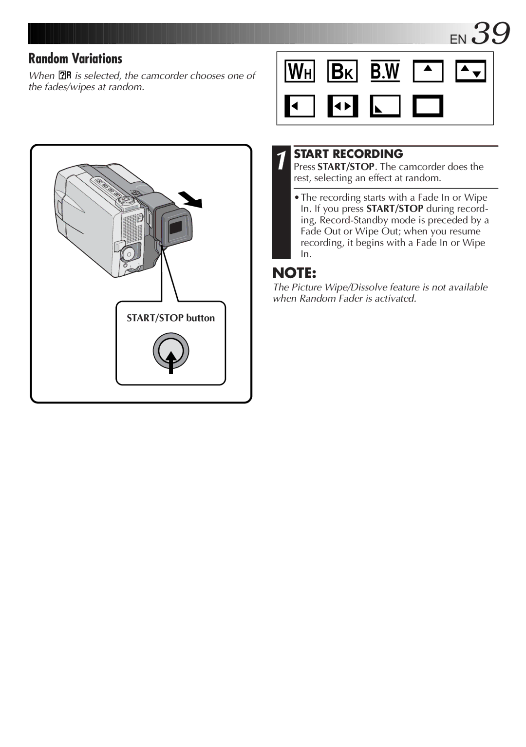 JVC GR-DVL9000 manual Random Variations, Wh Bk B W 