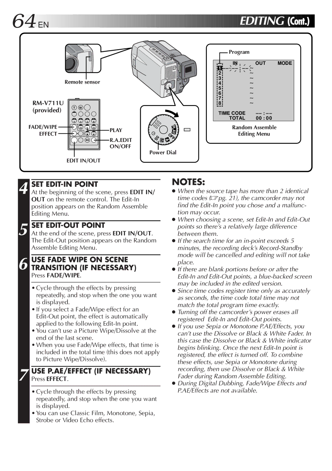 JVC GR-DVL9000 manual SET EDIT-IN Point, SET EDIT-OUT Point, USE P.AE/EFFECT if Necessary 