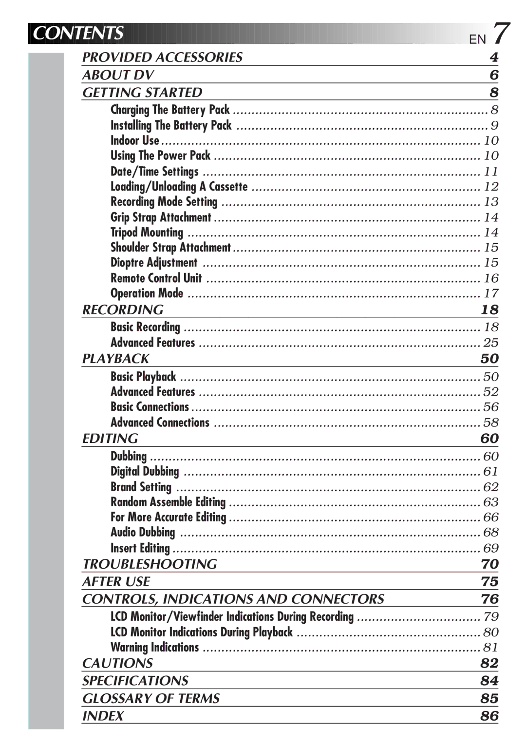 JVC GR-DVL9000 manual Contents 