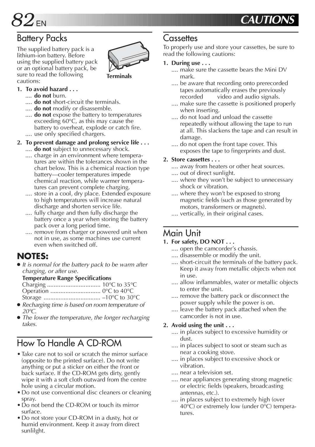 JVC GR-DVL9000 manual To avoid hazard, During use, Store cassettes, For safety, do not, Avoid using the unit 