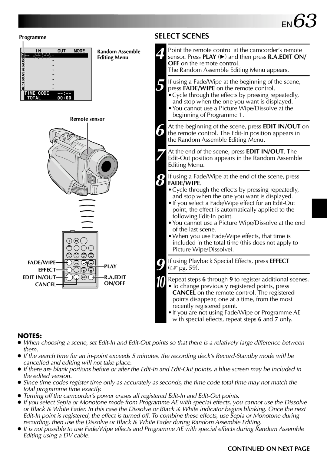 JVC GR-DVL310, GR-DVL915, GR-DVL510, GR-DVL515, GR-DVL715, GR-DVL410 specifications EN63, Select Scenes 