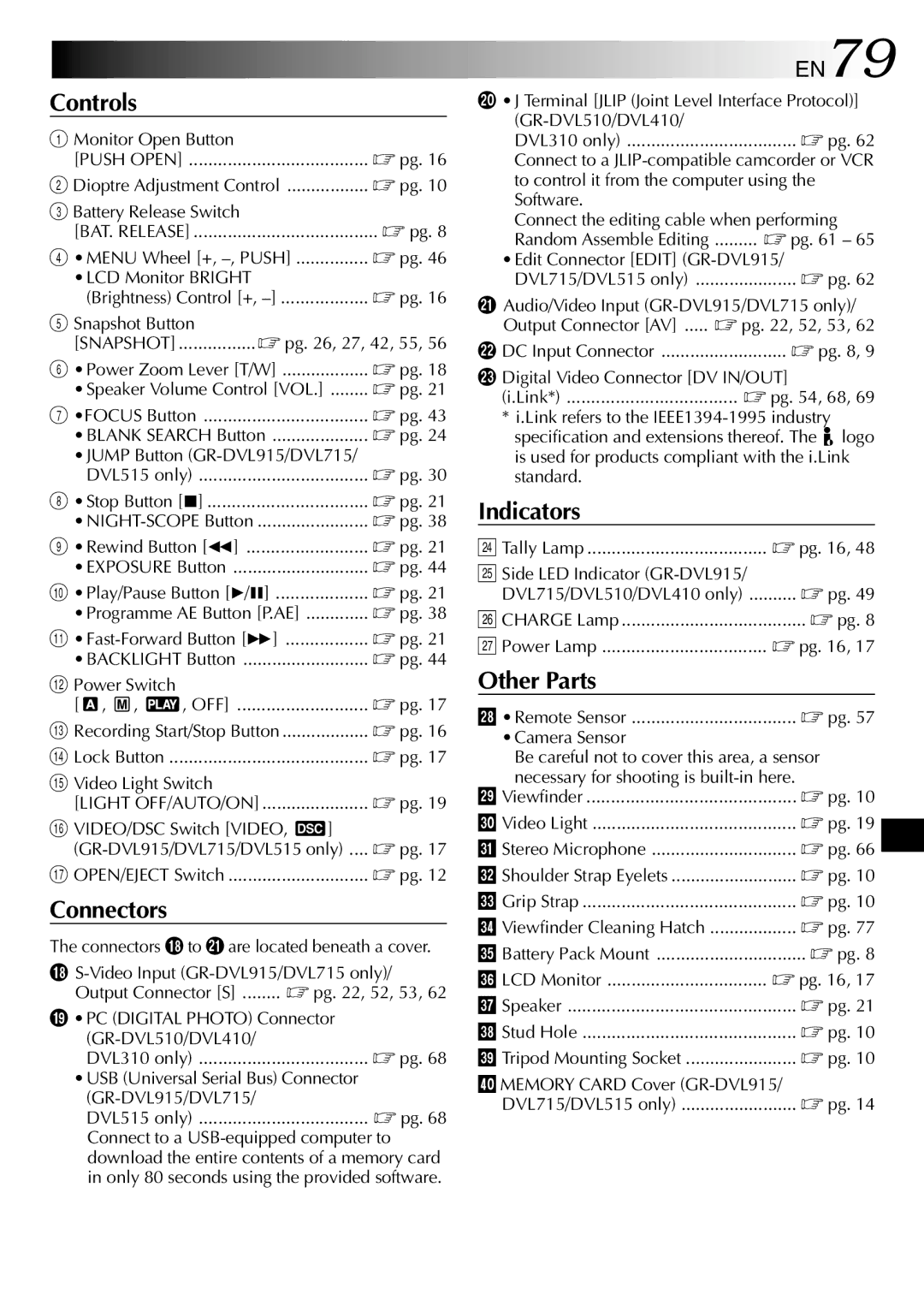 JVC GR-DVL510, GR-DVL915, GR-DVL515, GR-DVL310, GR-DVL715, GR-DVL410 specifications EN79 