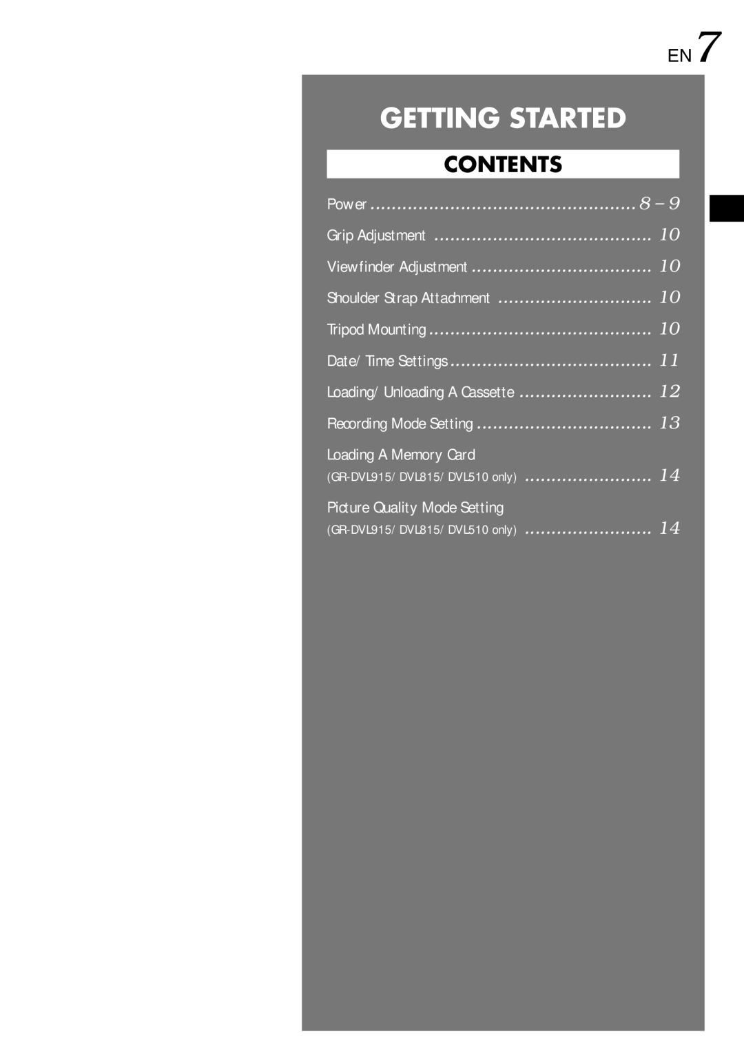 JVC GR-DVL915 specifications Getting Started, Contents 