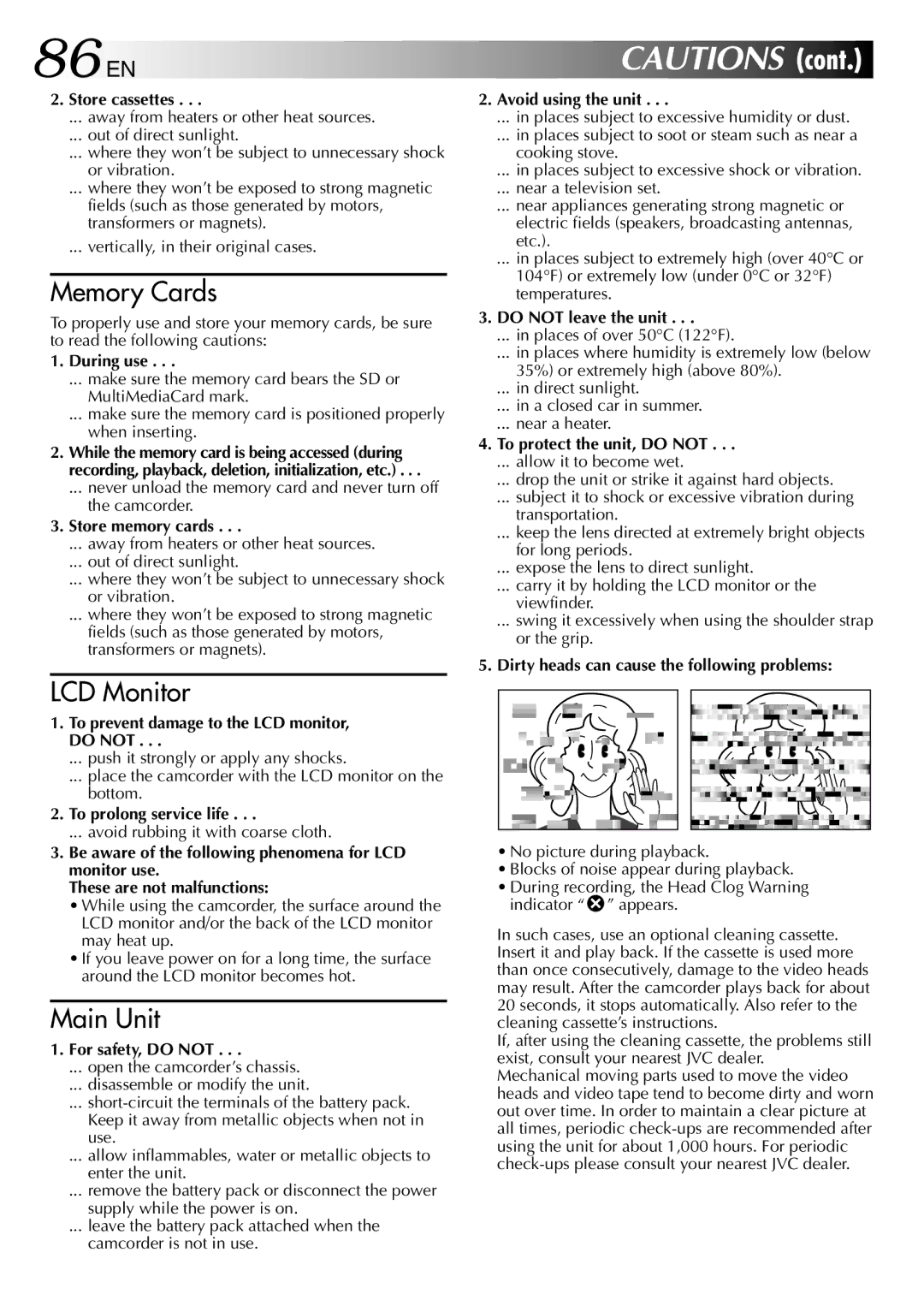 JVC GR-DVL915 specifications 86 EN, Store cassettes 