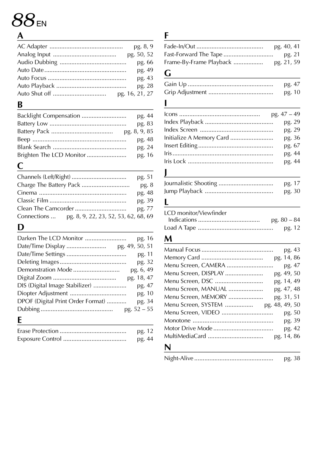 JVC GR-DVL915 specifications 88 EN, Terms 