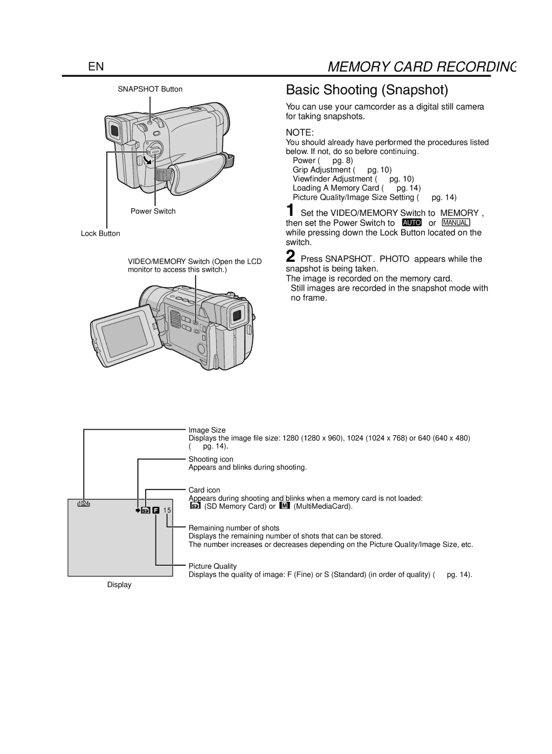 JVC GR-DVL920 specifications 26 EN, Basic Shooting Snapshot 