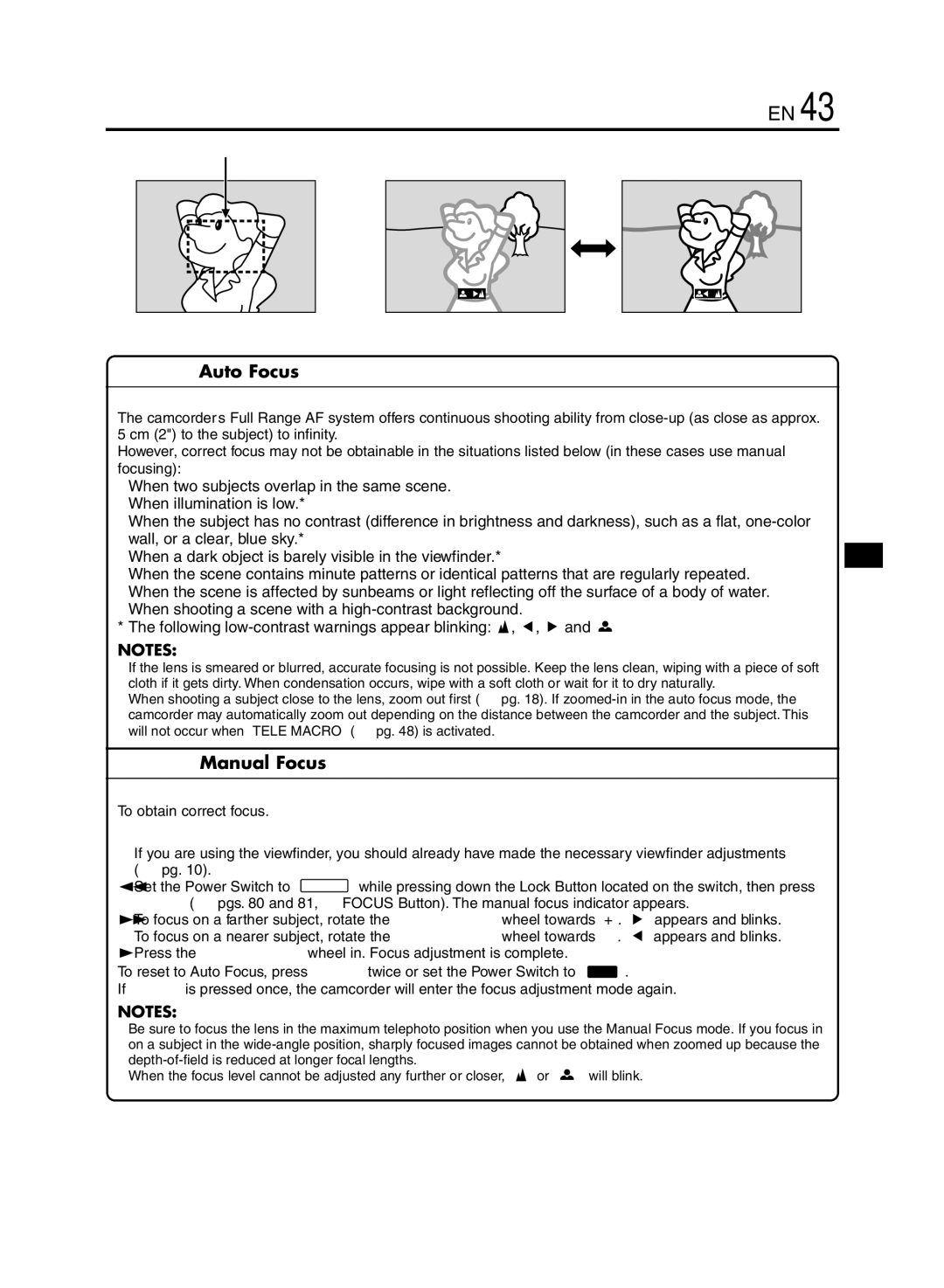 JVC GR-DVL920 specifications Feature Auto Focus, Feature Manual Focus, To obtain correct focus 