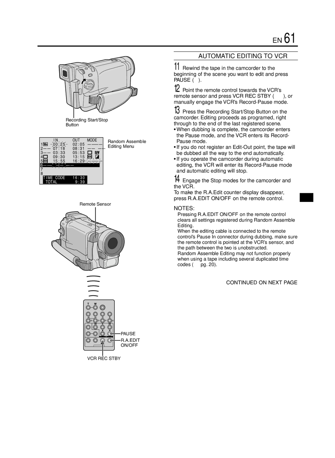 JVC GR-DVL920 specifications Automatic Editing to VCR, Recording Start/Stop Button 