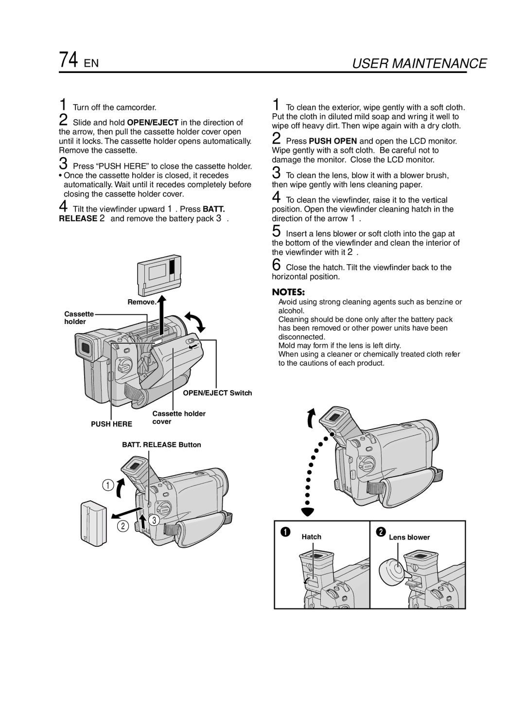 JVC GR-DVL920 specifications 74 EN, After Use Cleaning The Camcorder 