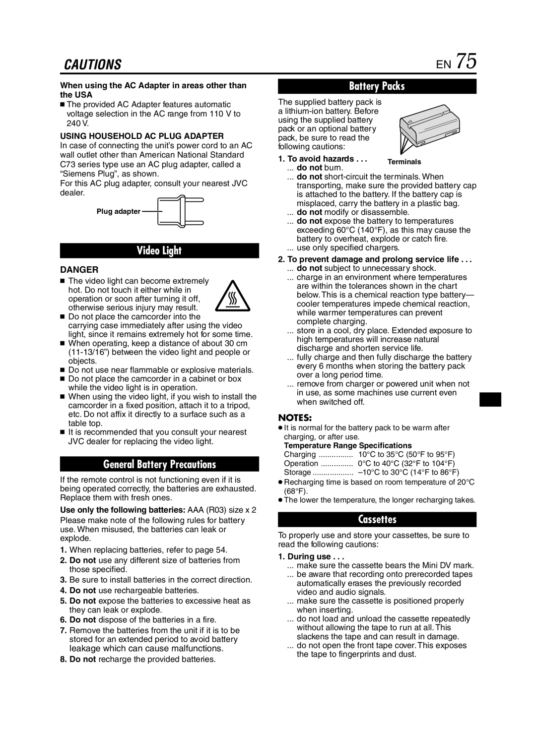 JVC GR-DVL920 specifications Using Household AC Plug Adapter 