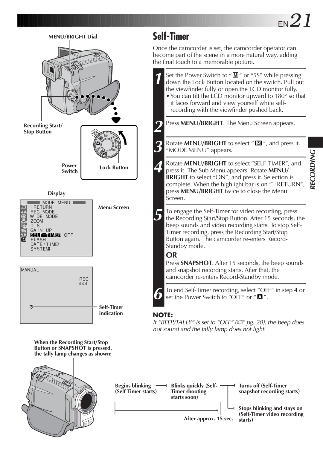 JVC GR-DVL9200 specifications Self-Timer, EN21 