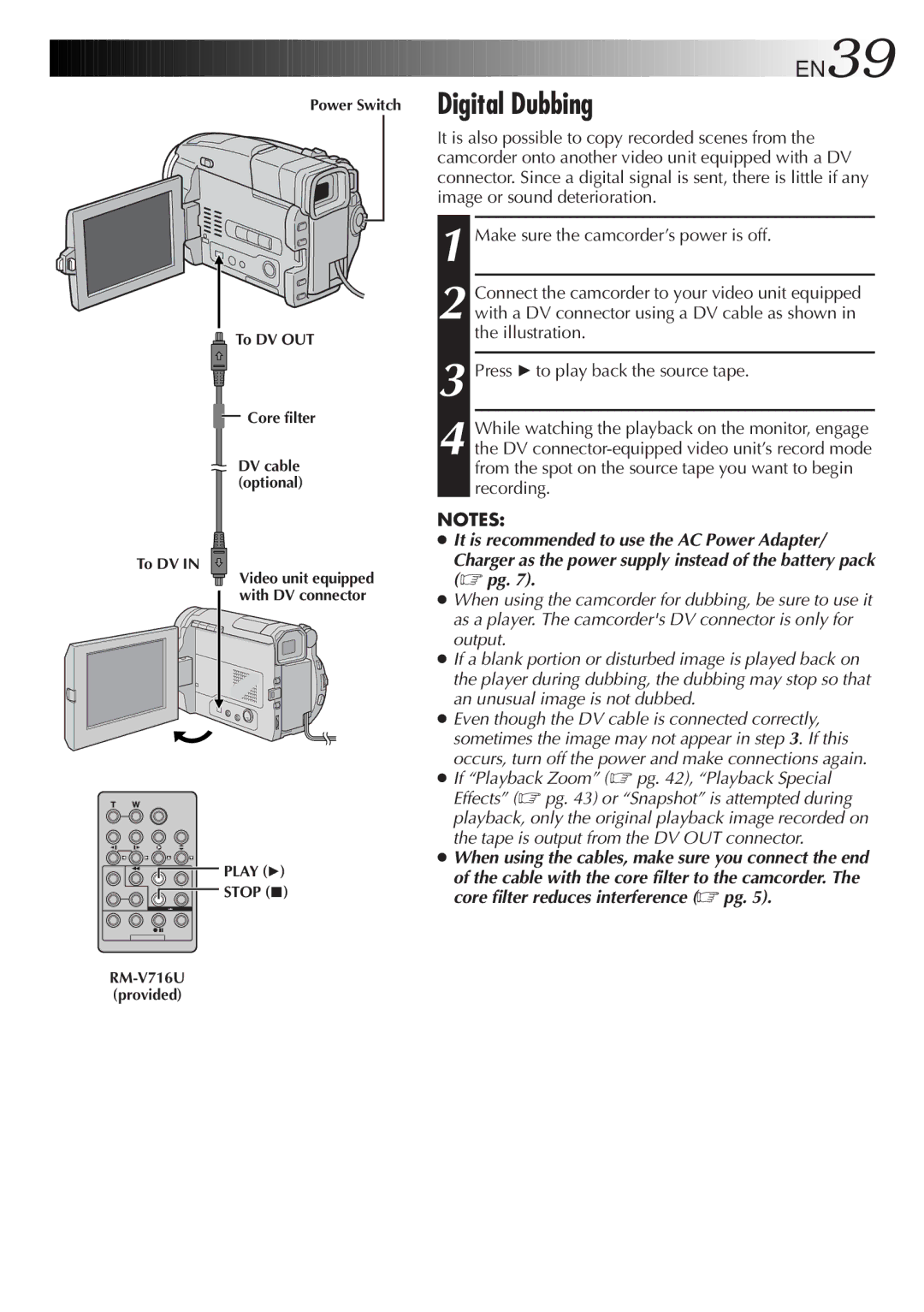 JVC GR-DVL9200 specifications Digital Dubbing, EN39 