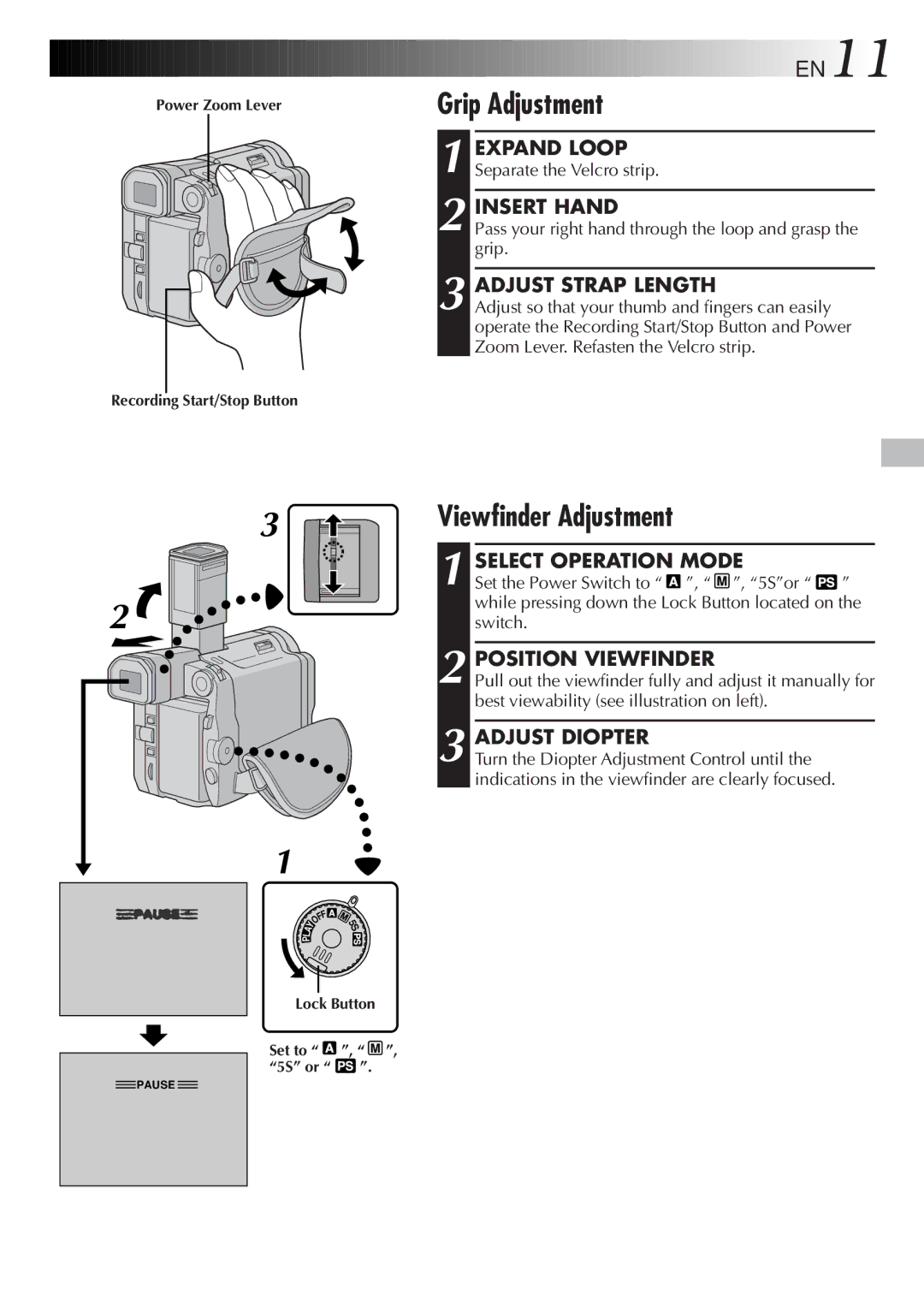 JVC GR-DVL9600 specifications Grip Adjustment, Viewfinder Adjustment 