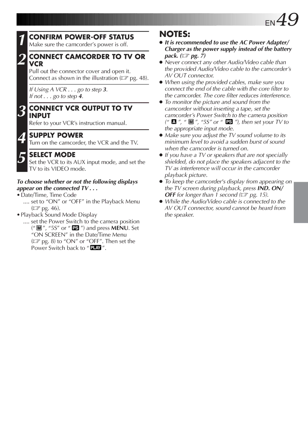 JVC GR-DVL9600 specifications Connectvcr Camcorder to TV or, Connectinput VCR Output to TV Supply Power 