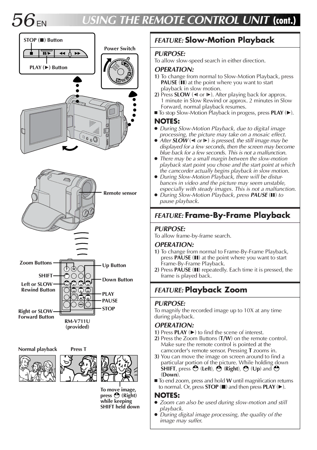 JVC GR-DVL9600 specifications 56 EN, Using the Remote Control Unit 