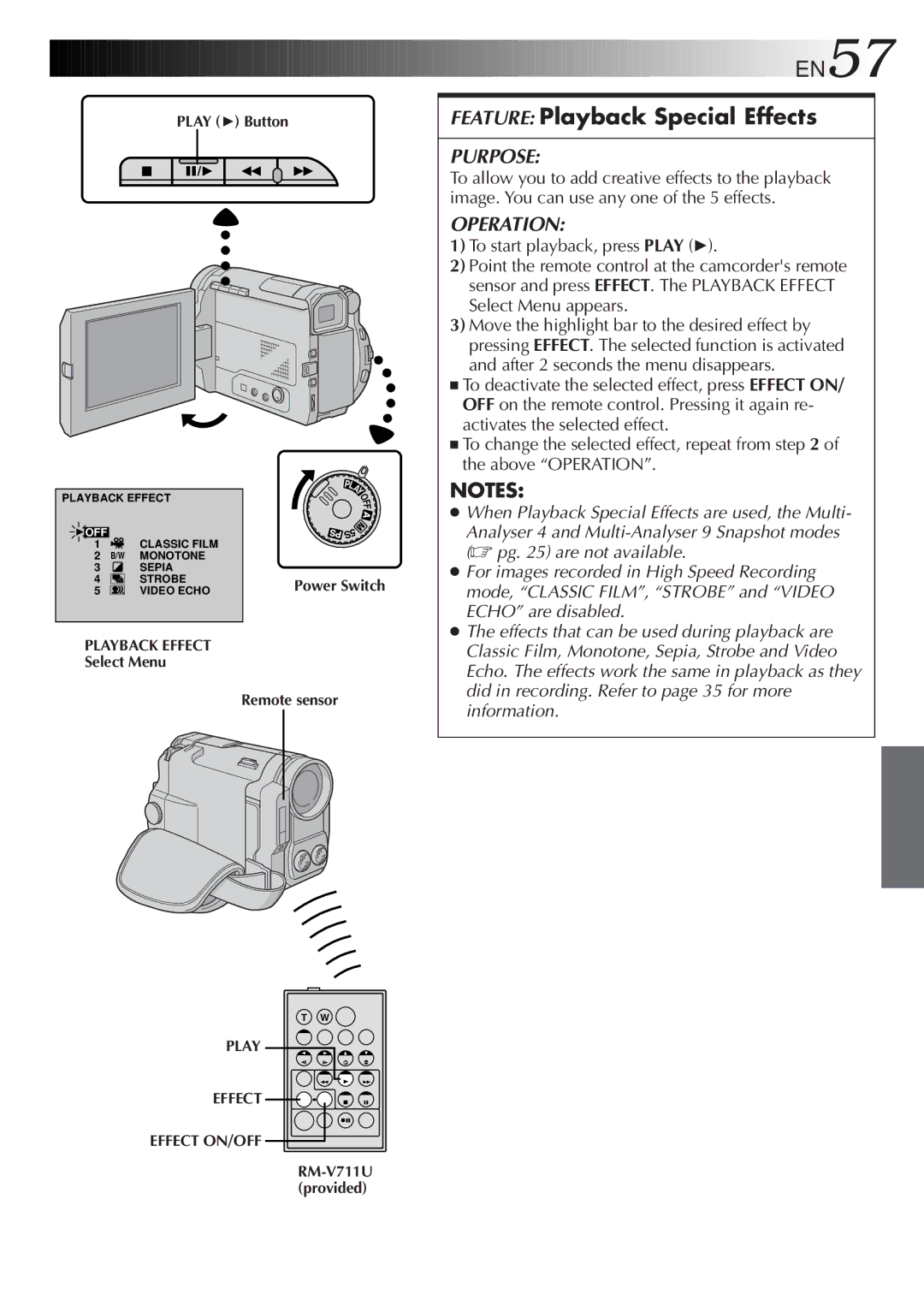 JVC GR-DVL9600 specifications Play 4 Button, Select Menu Remote sensor, Effect 