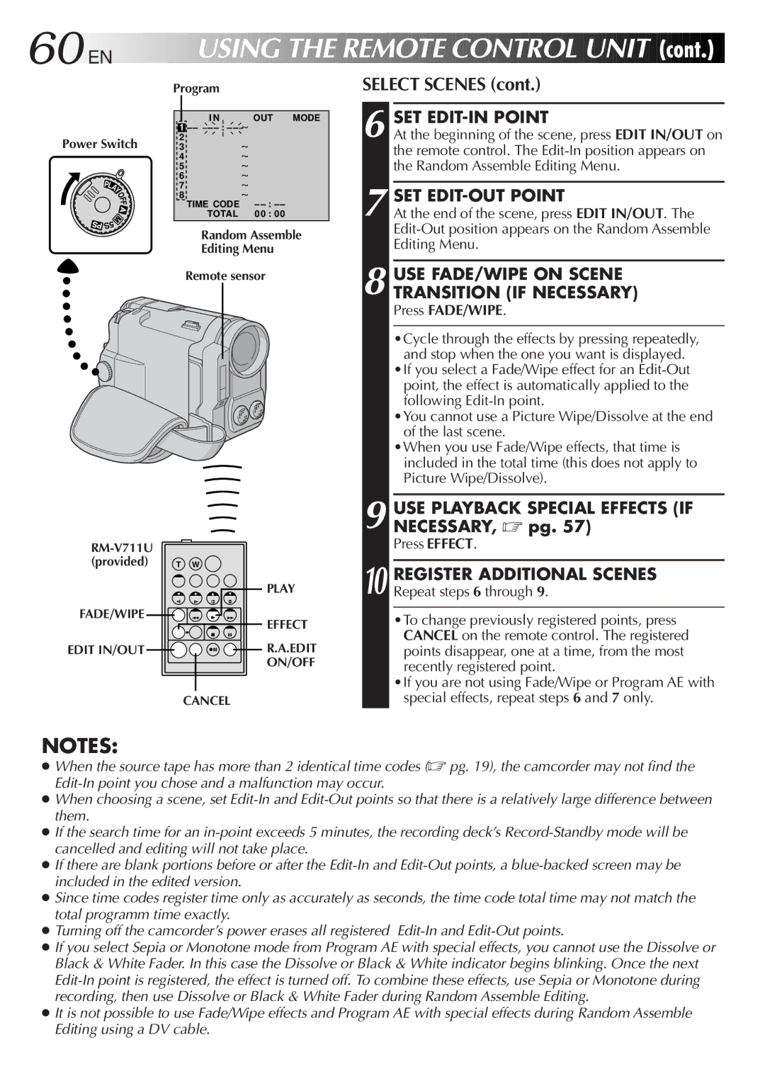 JVC GR-DVL9600 specifications EN Using the Remote Control Unit, Select Scenes, SET EDIT-IN Point, SET EDIT-OUT Point 