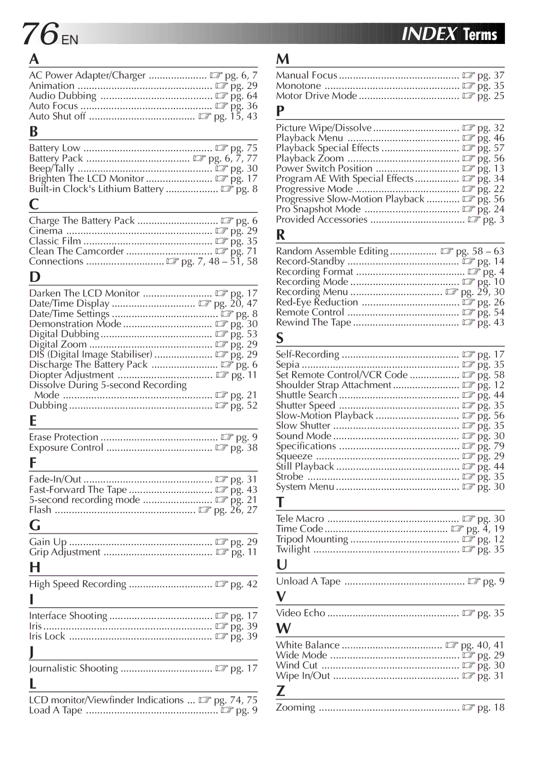 JVC GR-DVL9600 specifications 76 EN 