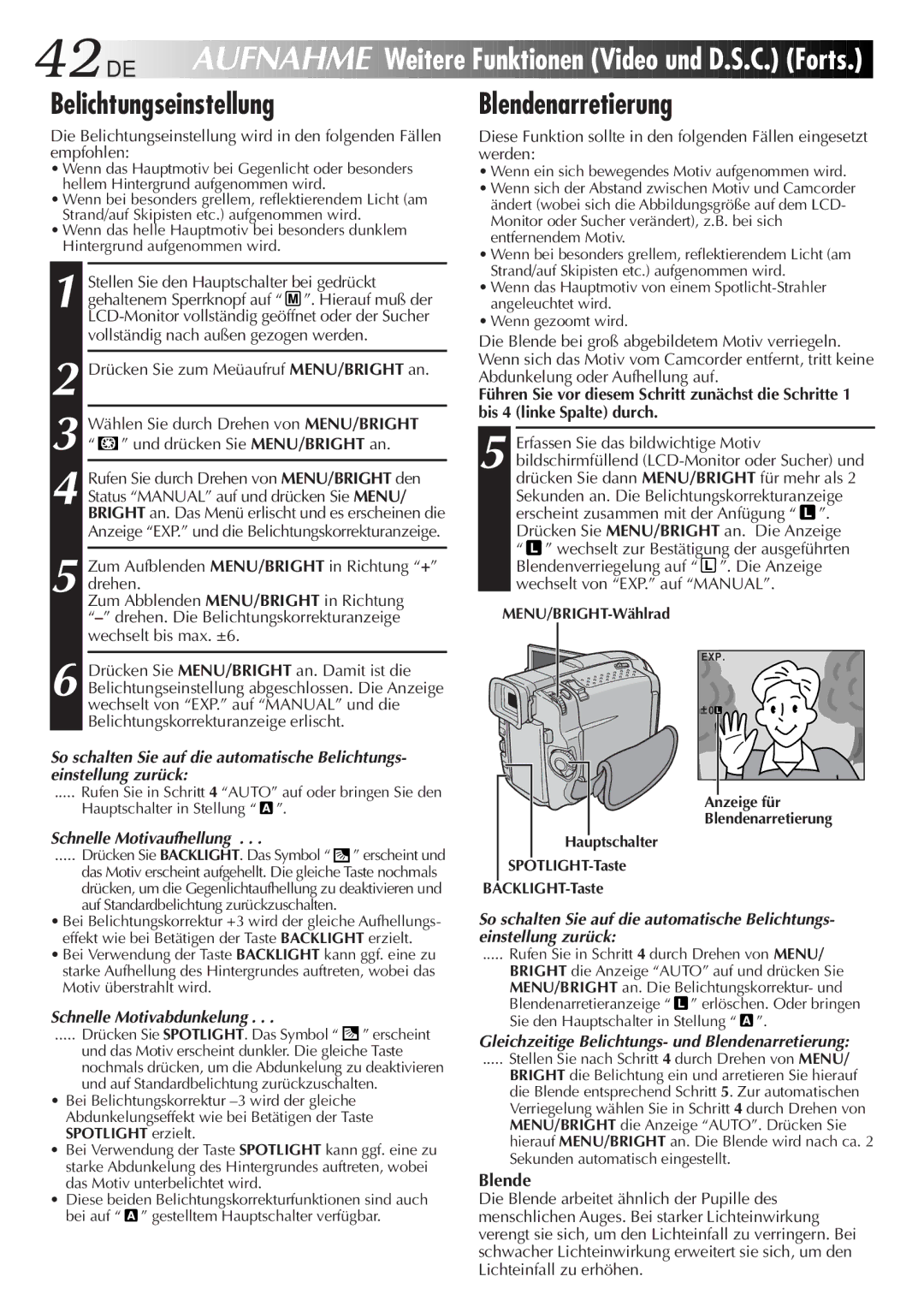 JVC GR-DVL9700 manual Belichtungseinstellung, Blende 