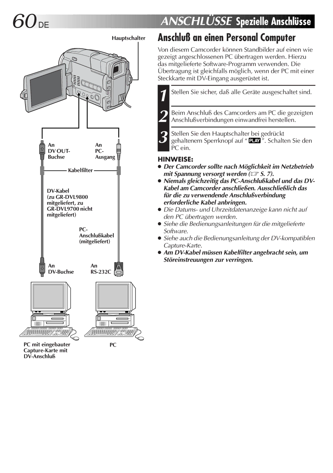 JVC GR-DVL9700 manual 60 DE, Dv Out 