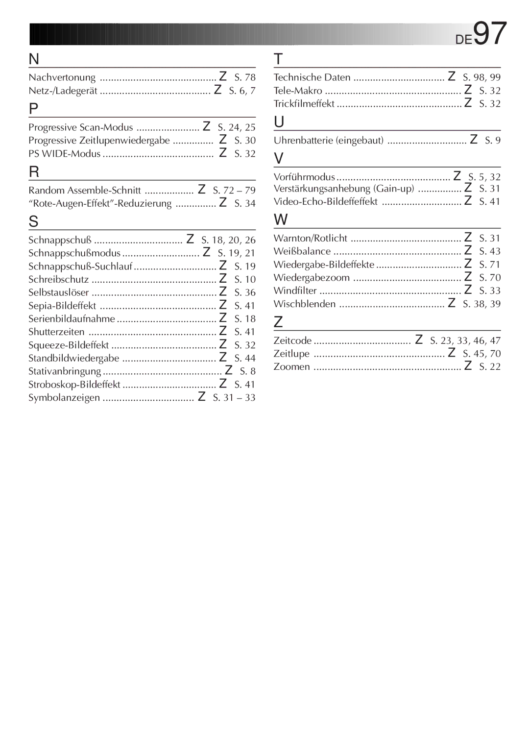 JVC GR-DVL9700 manual Nachvertonung, 23, 33, 46 