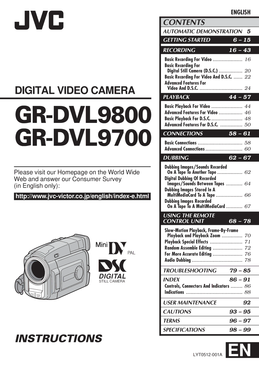 JVC specifications GR-DVL9800 GR-DVL9700 