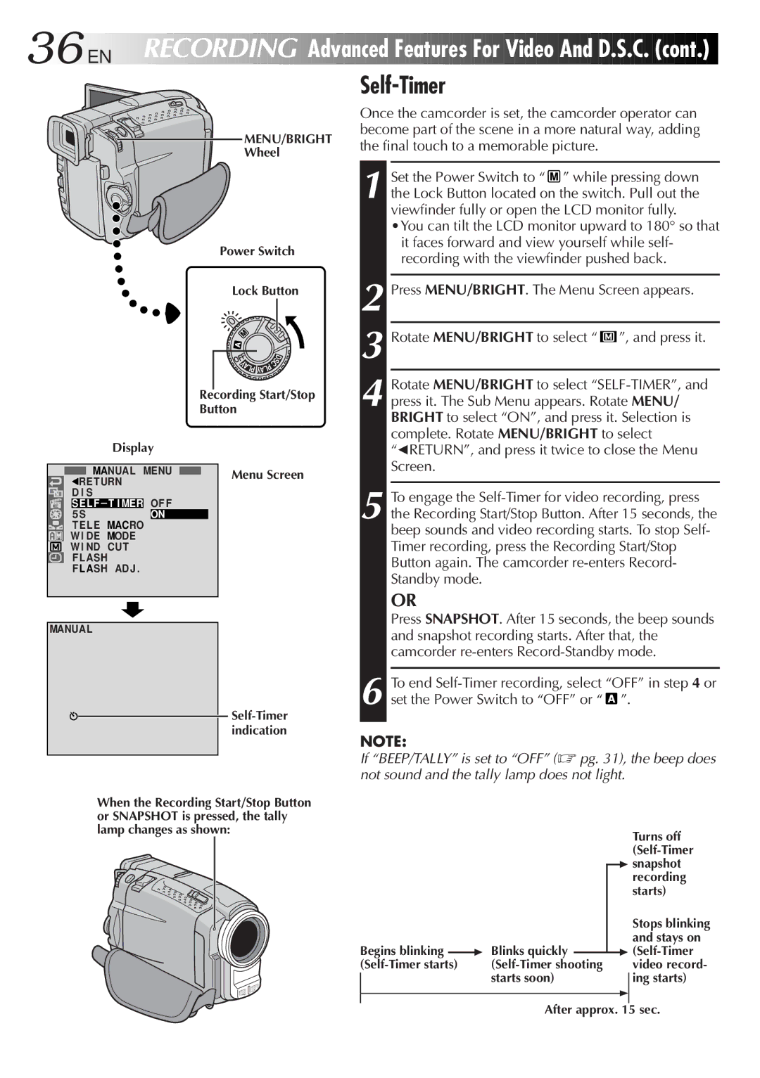 JVC GR-DVL9800 specifications Self-Timer 