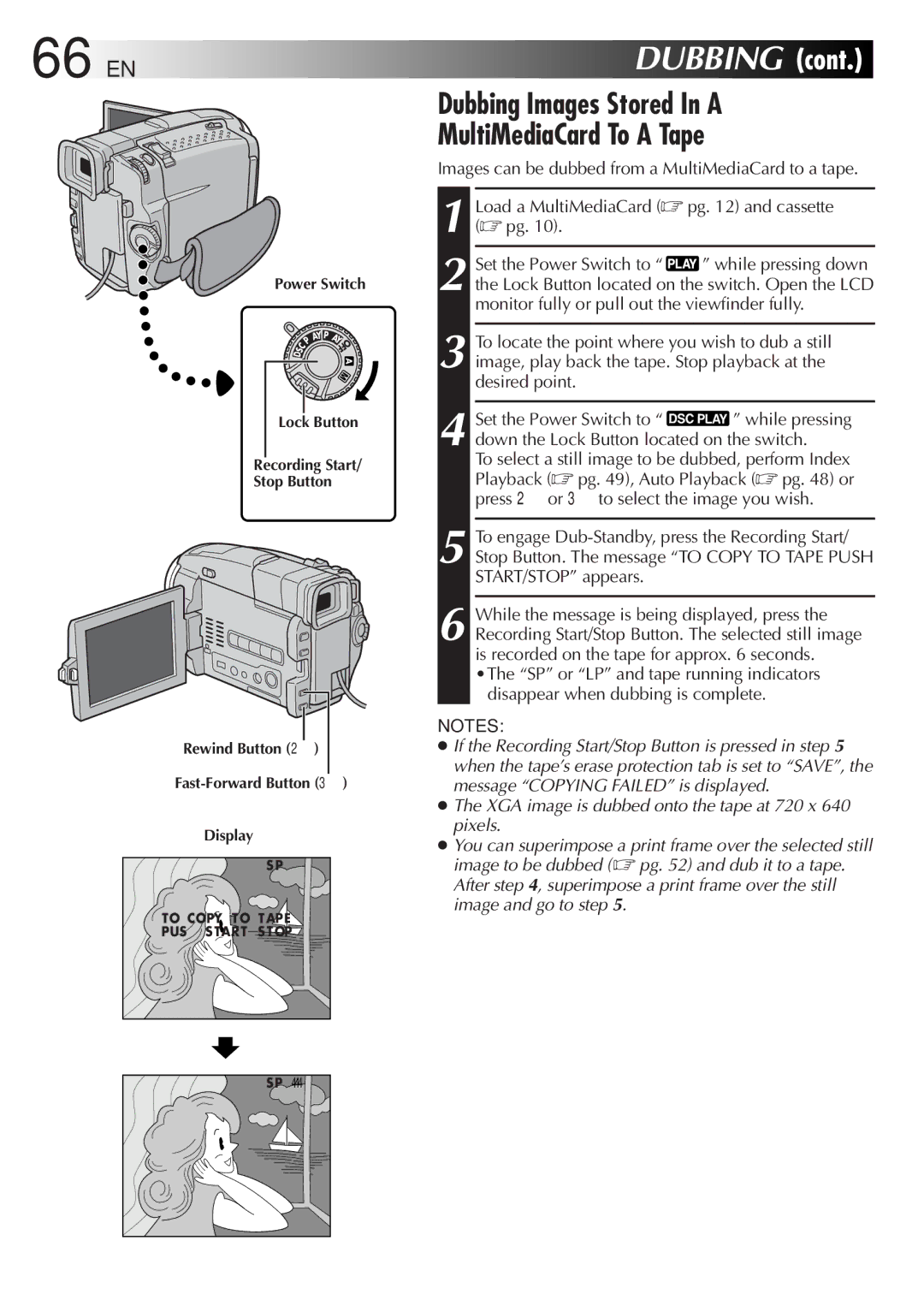 JVC GR-DVL9800 66 EN, Dubbing Images Stored In a MultiMediaCard To a Tape, Disappear when dubbing is complete 