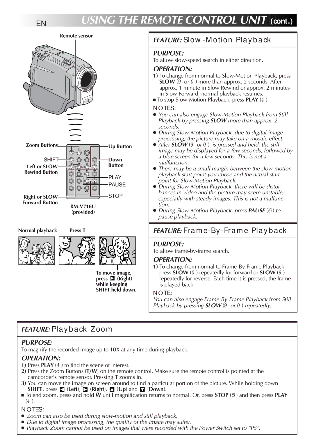 JVC GR-DVL9800 specifications Feature Slow-Motion Playback, Feature Frame-By-Frame Playback, Feature Playback Zoom 