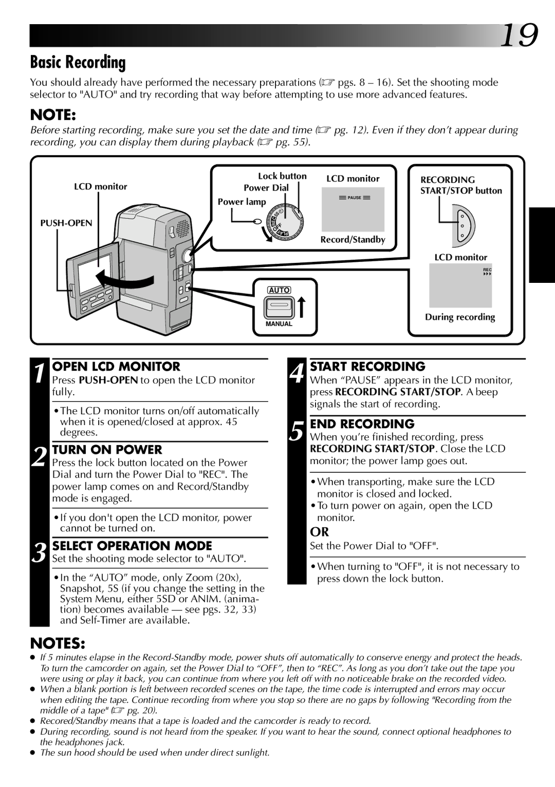 JVC GR-DVM1 manual Basic Recording, Turn on Power, Start Recording, END Recording 