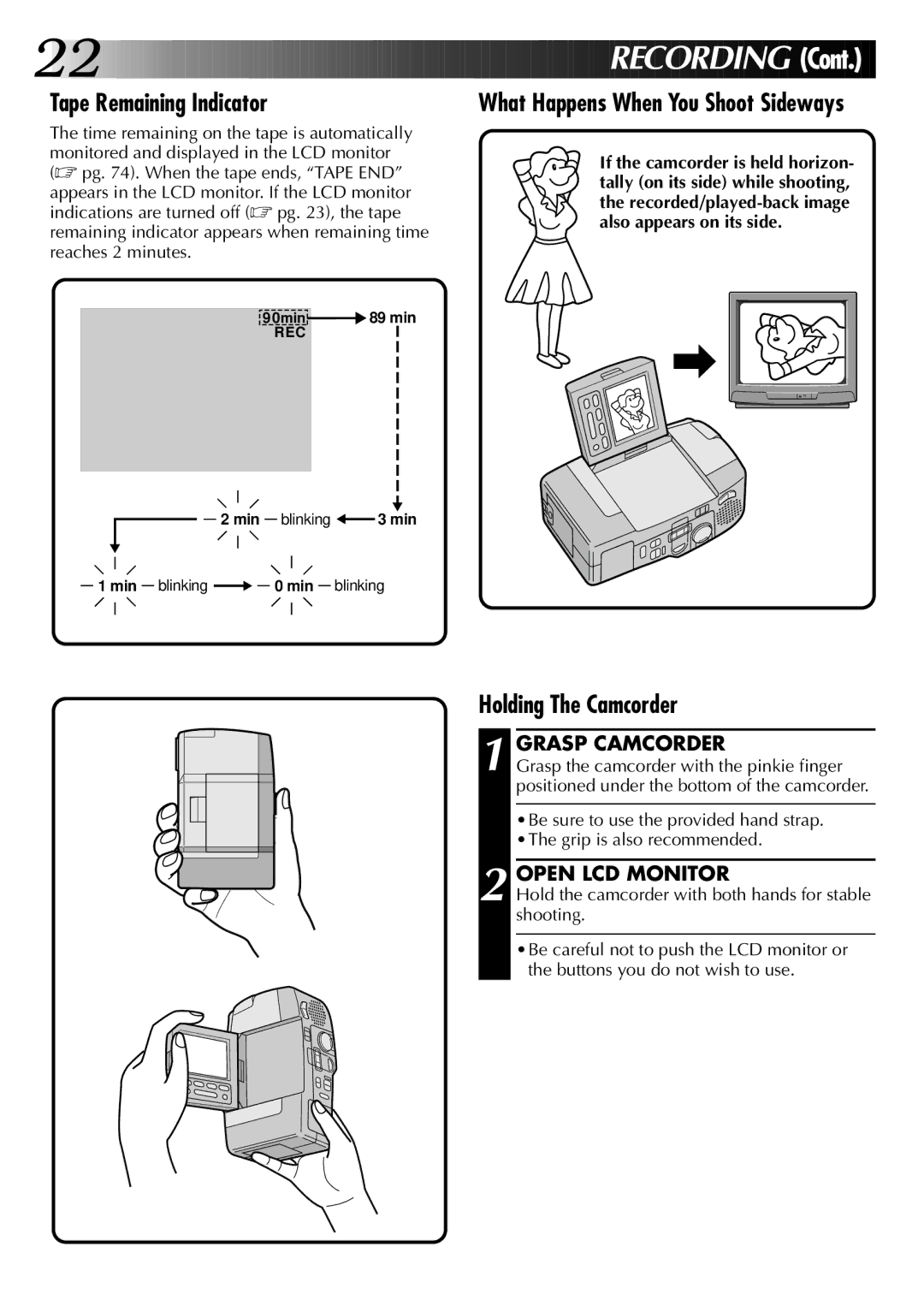 JVC GR-DVM1 manual Holding The Camcorder, Grasp Camcorder 