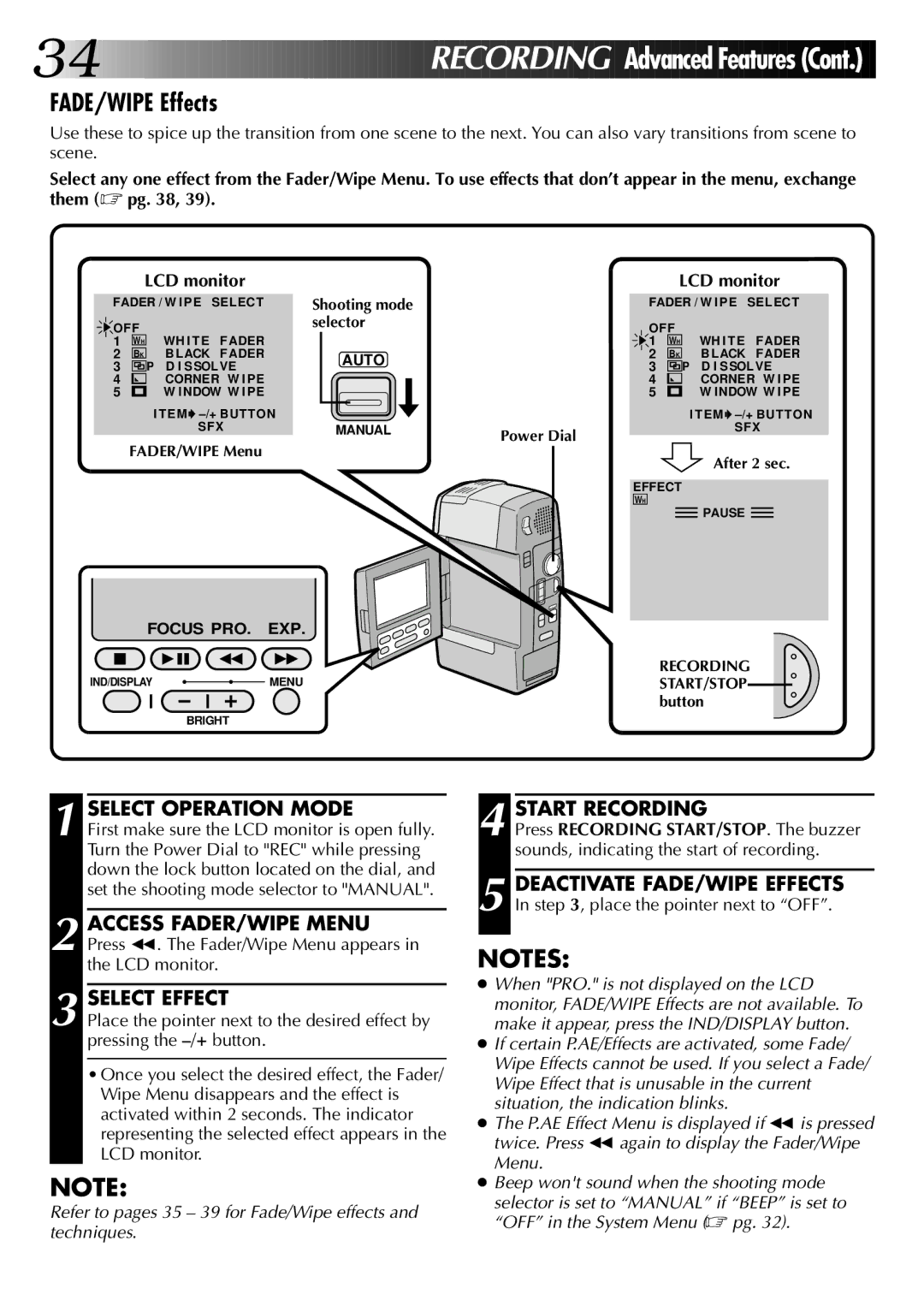 JVC GR-DVM1 manual FADE/WIPE Effects, Select Effect 