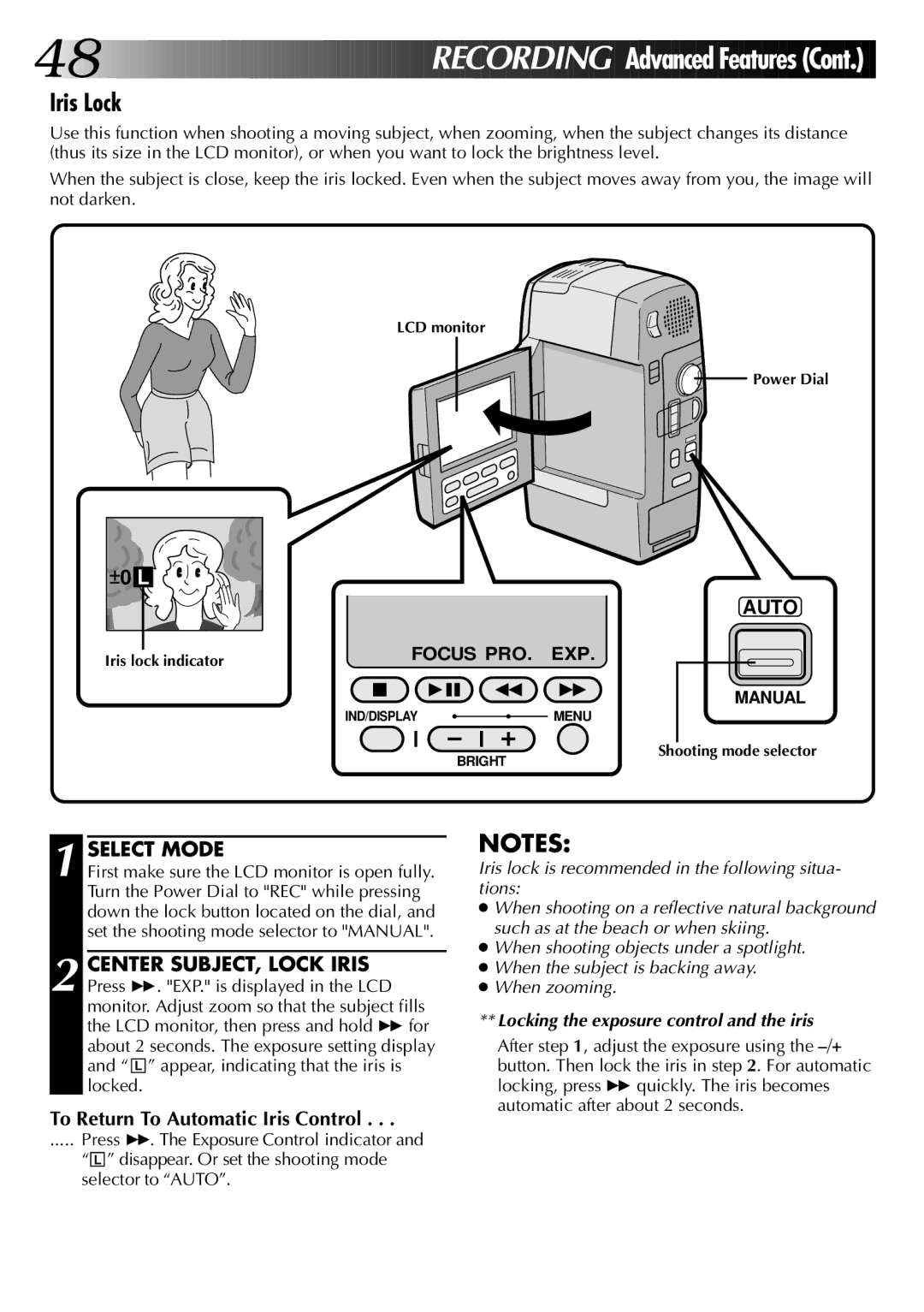 JVC GR-DVM1 manual REC Ording Advanced Features, Iris Lock 