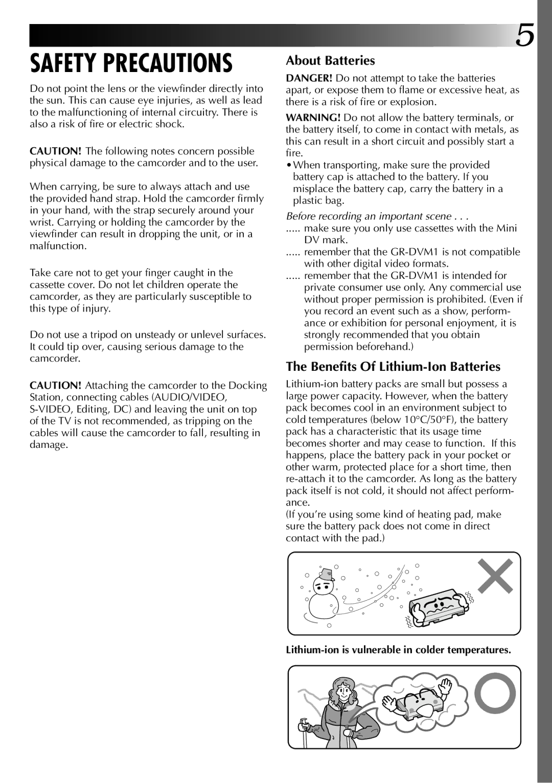 JVC GR-DVM1 manual Safety Precautions 