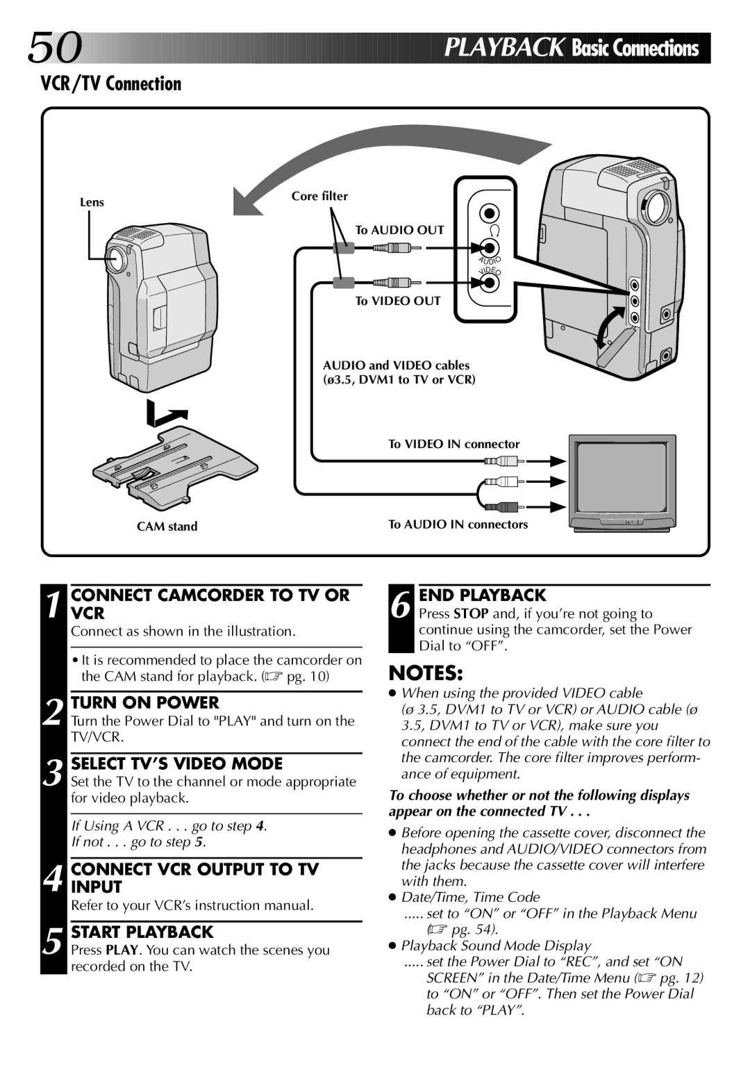 JVC GR-DVM1 manual VCR/TV Connection, Connectvcr Camcorder to TV or, Select TV’S Video Mode, Start Playback 