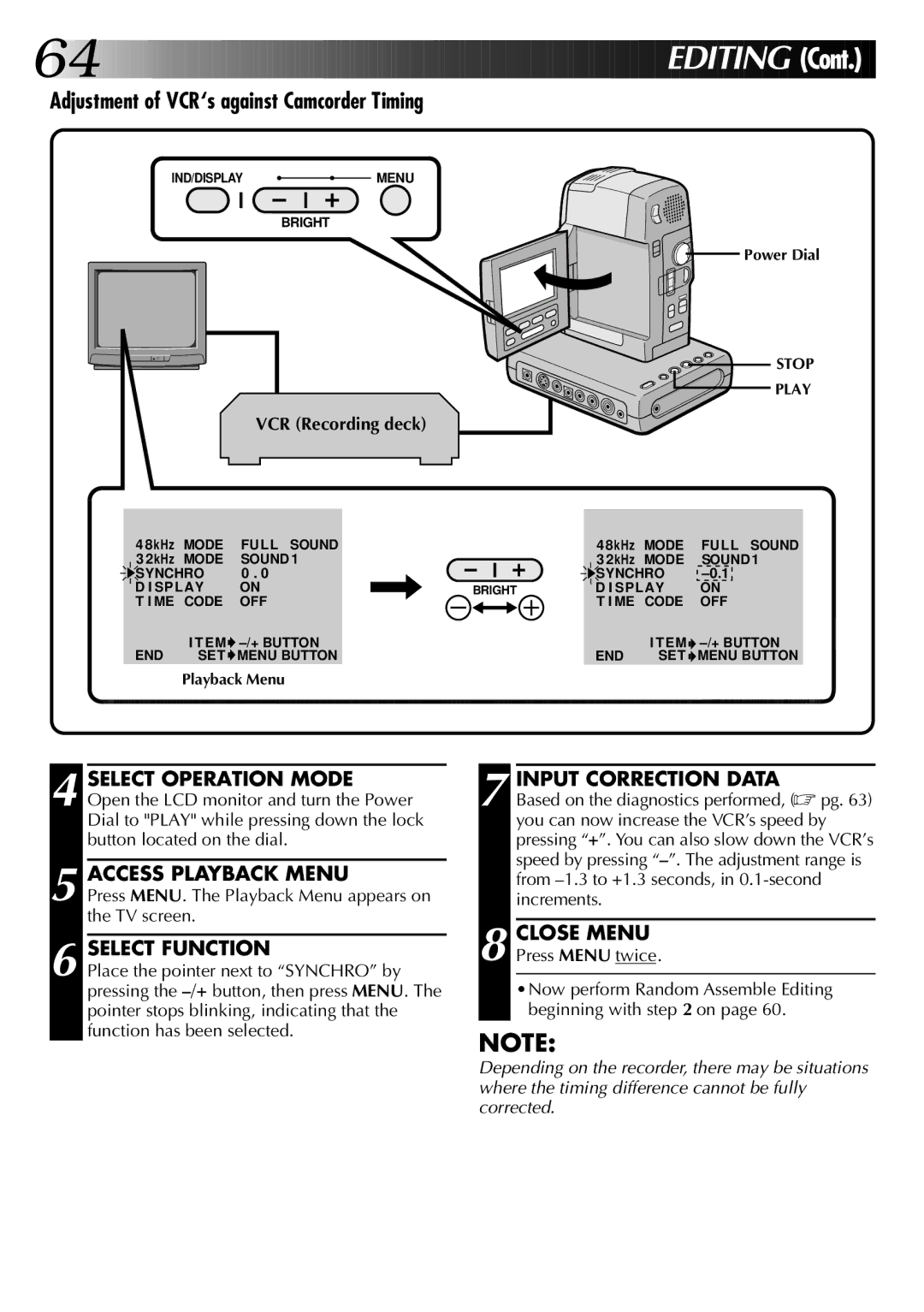 JVC GR-DVM1 manual Input Correction Data, Press MENU. The Playback Menu appears on the TV screen 