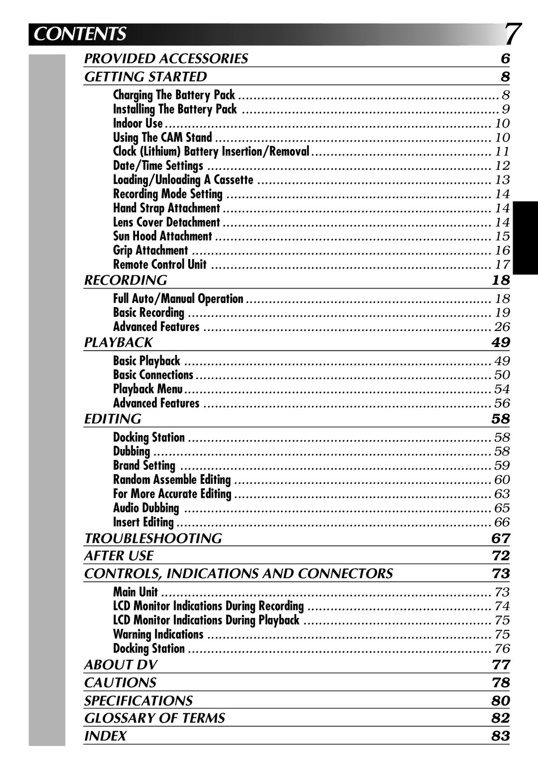 JVC GR-DVM1 manual Contents 