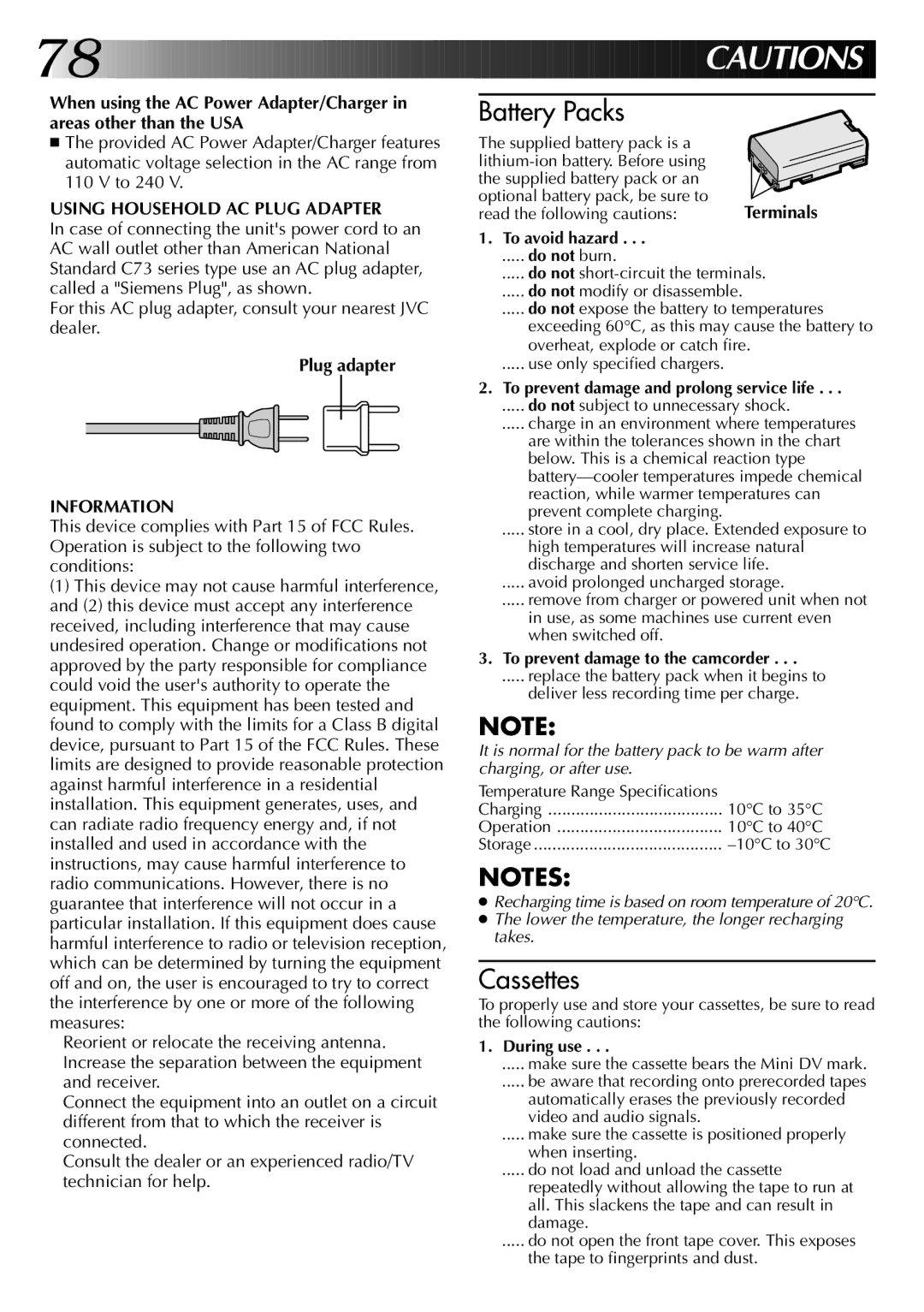 JVC GR-DVM1 manual Using Household AC Plug Adapter, Plug adapter 