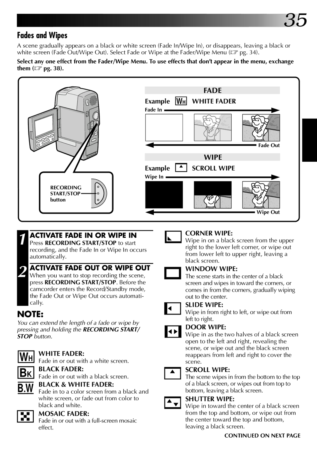 JVC GR-DVM1DU manual Fades and Wipes 