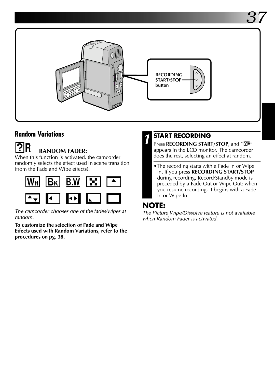 JVC GR-DVM1DU manual Random Variations, ? R Random Fader 