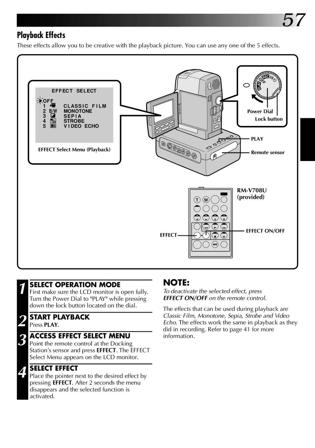 JVC GR-DVM1DU manual Playback Effects, Press Play 