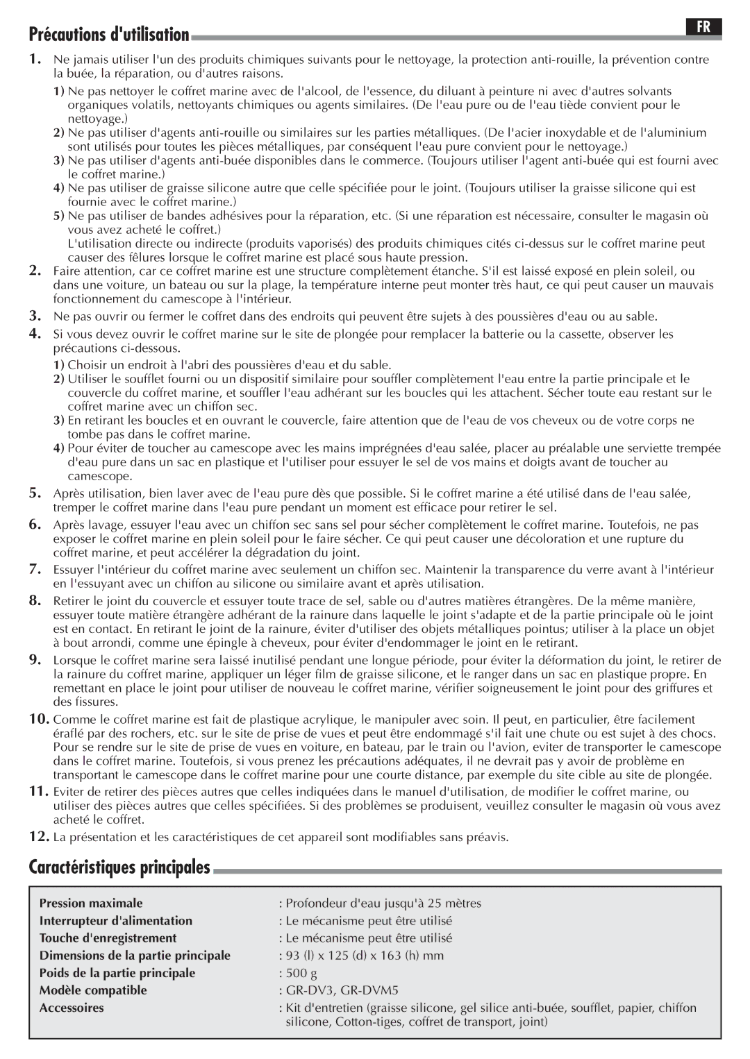 JVC GR-DVM5 Pression maximale, Interrupteur dalimentation, Touche denregistrement, Dimensions de la partie principale 