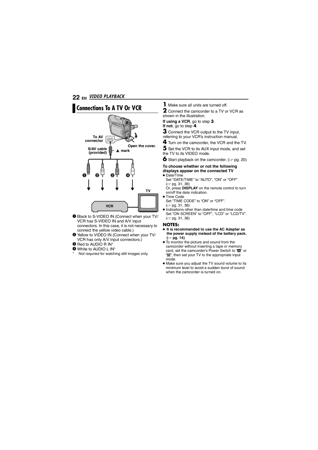 JVC GR-DVM5 manual EN Video Playback, If using a VCR, go to . If not, go to step 