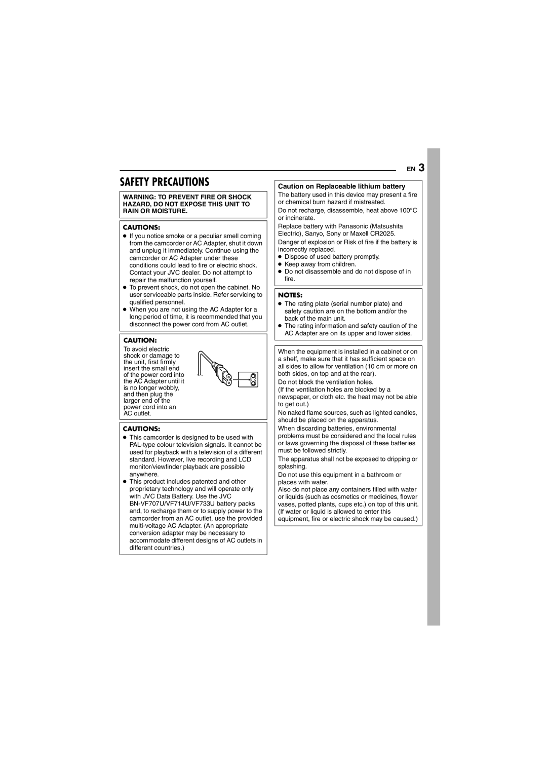 JVC GR-DVM5 manual Safety Precautions 