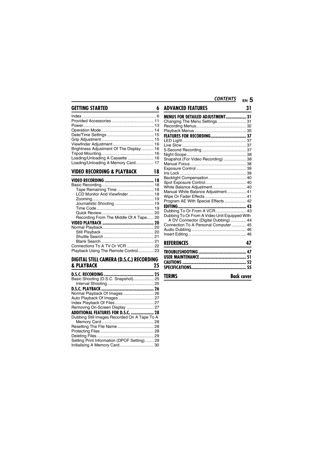 JVC GR-DVM5 manual References 