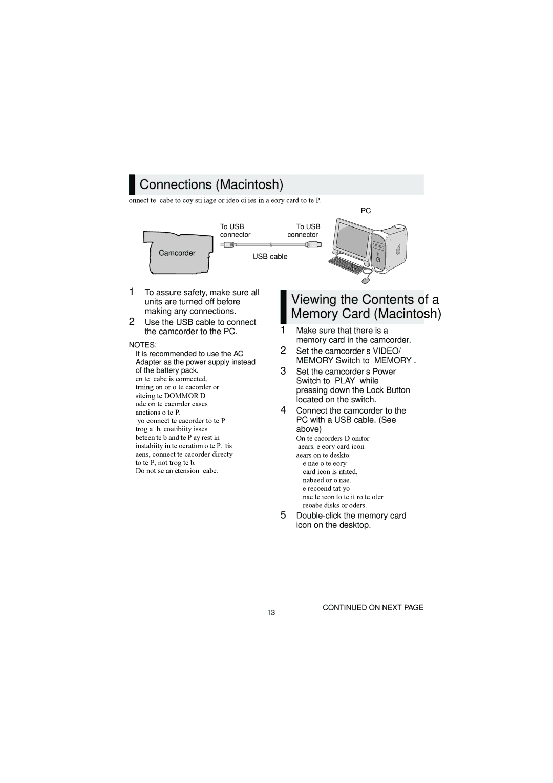 JVC GR-DVM5 manual Connections Macintosh, Viewing the Contents of a Memory Card Macintosh 