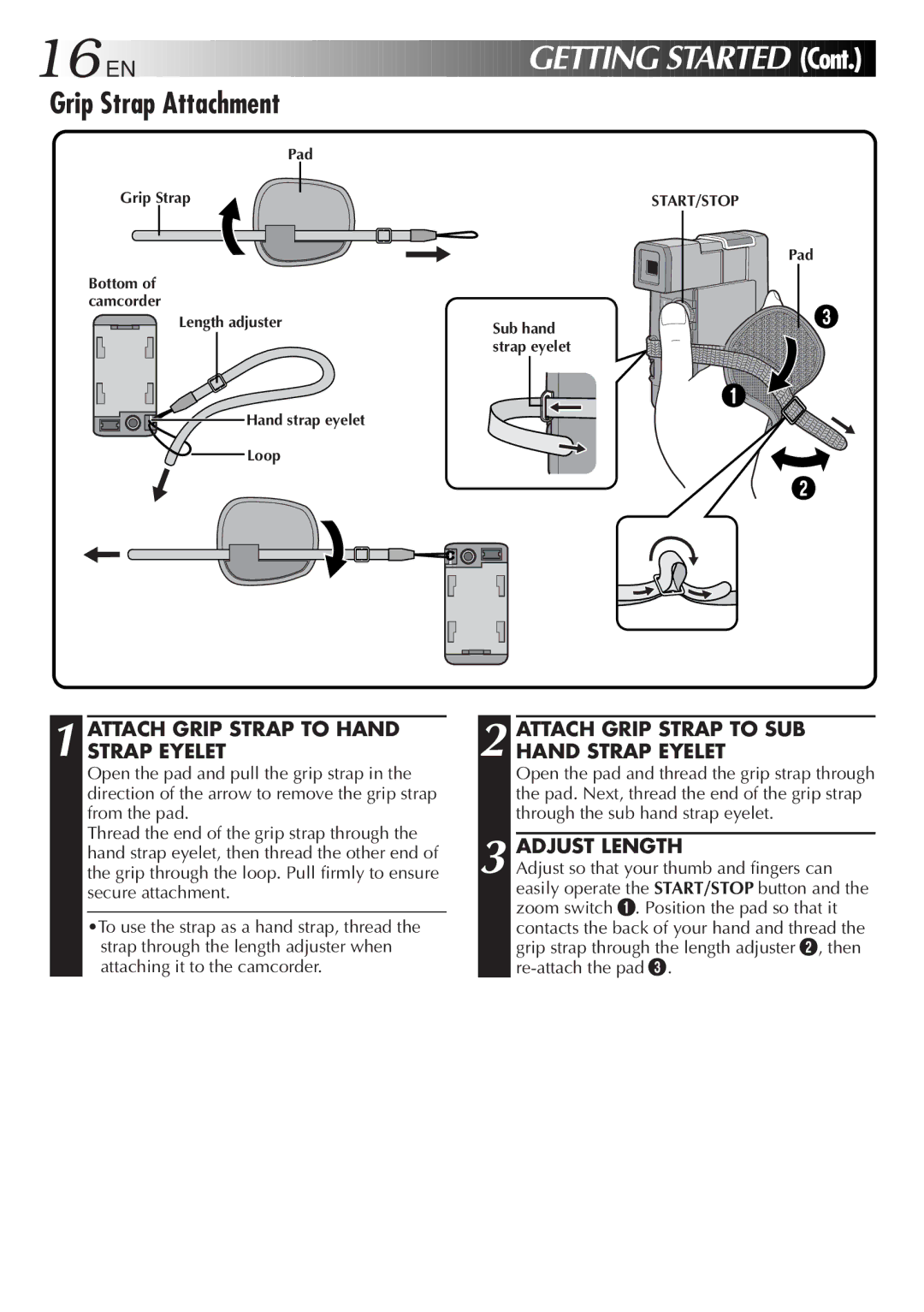 JVC GR-DVM5 Grip Strap Attachment, Attach Grip Strap to Hand Strap Eyelet, Attach Grip Strap to SUB Hand Strap Eyelet 