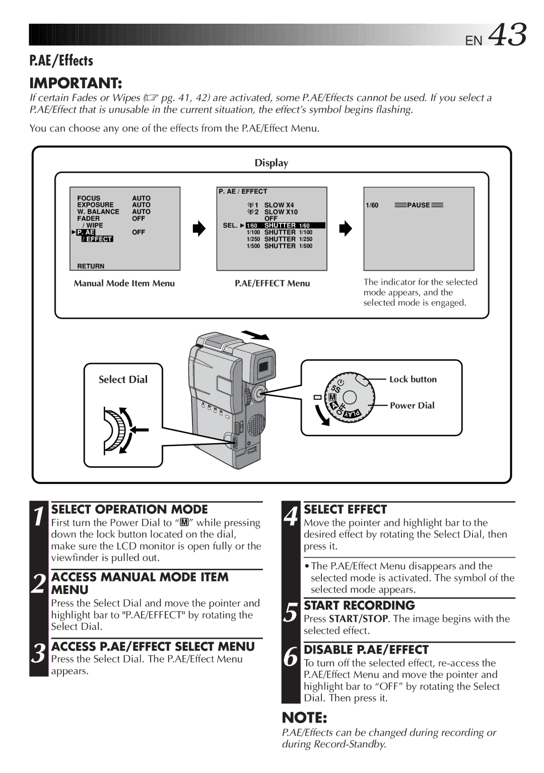 JVC GR-DVM5 manual AE/Effects, Disable P.AE/EFFECT 