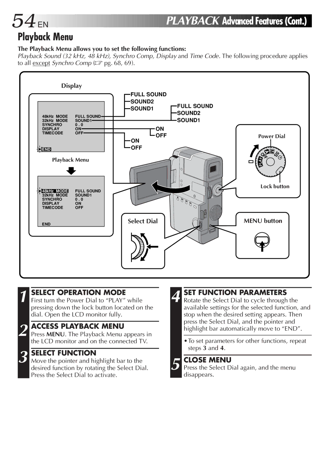 JVC GR-DVM5 manual Access Playback Menu, Close Menu, Playback Menu allows you to set the following functions 